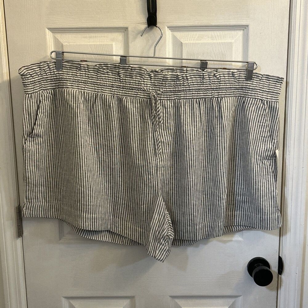 A New Day 4X Plus Linen Blend Shorts Gray White Stripe Drawstring NWT